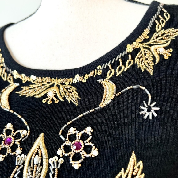 Vintage CAROLE LITTLE Petite Wool Blend Embellished Sweater Dress—SZ. SP - Picture 5 of 12